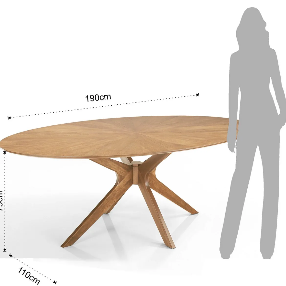Tallin Tavolo in legno impiallacciato finitura Rovere e gambe in legno massello 190x110 cm