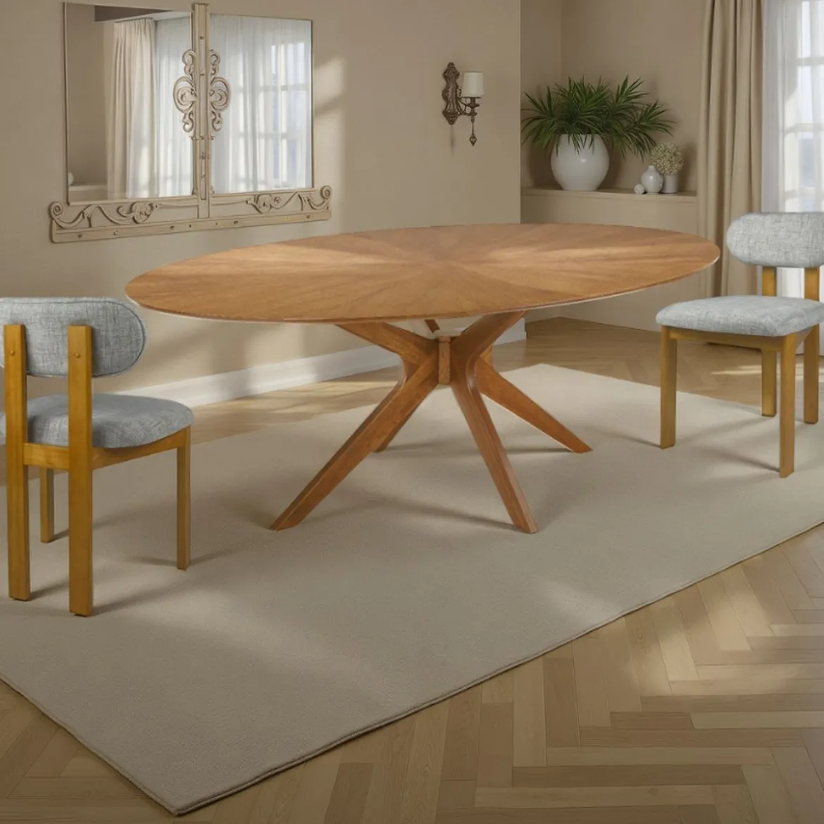 Tallin Tavolo in legno impiallacciato finitura Rovere e gambe in legno massello 190x110 cm