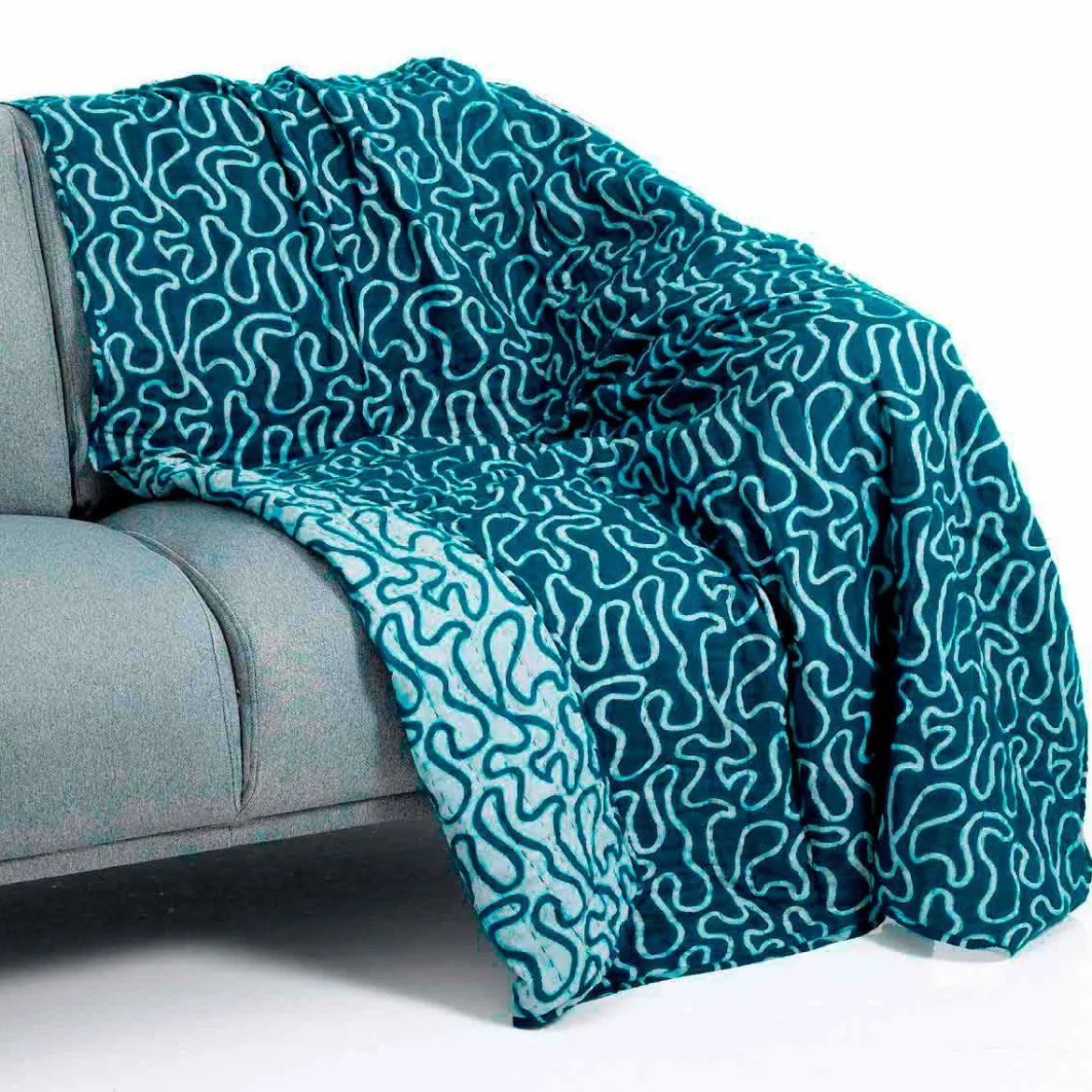 Tangle 3 plaid cotone 100% cotone colore grigio e blu cm 135 x 190