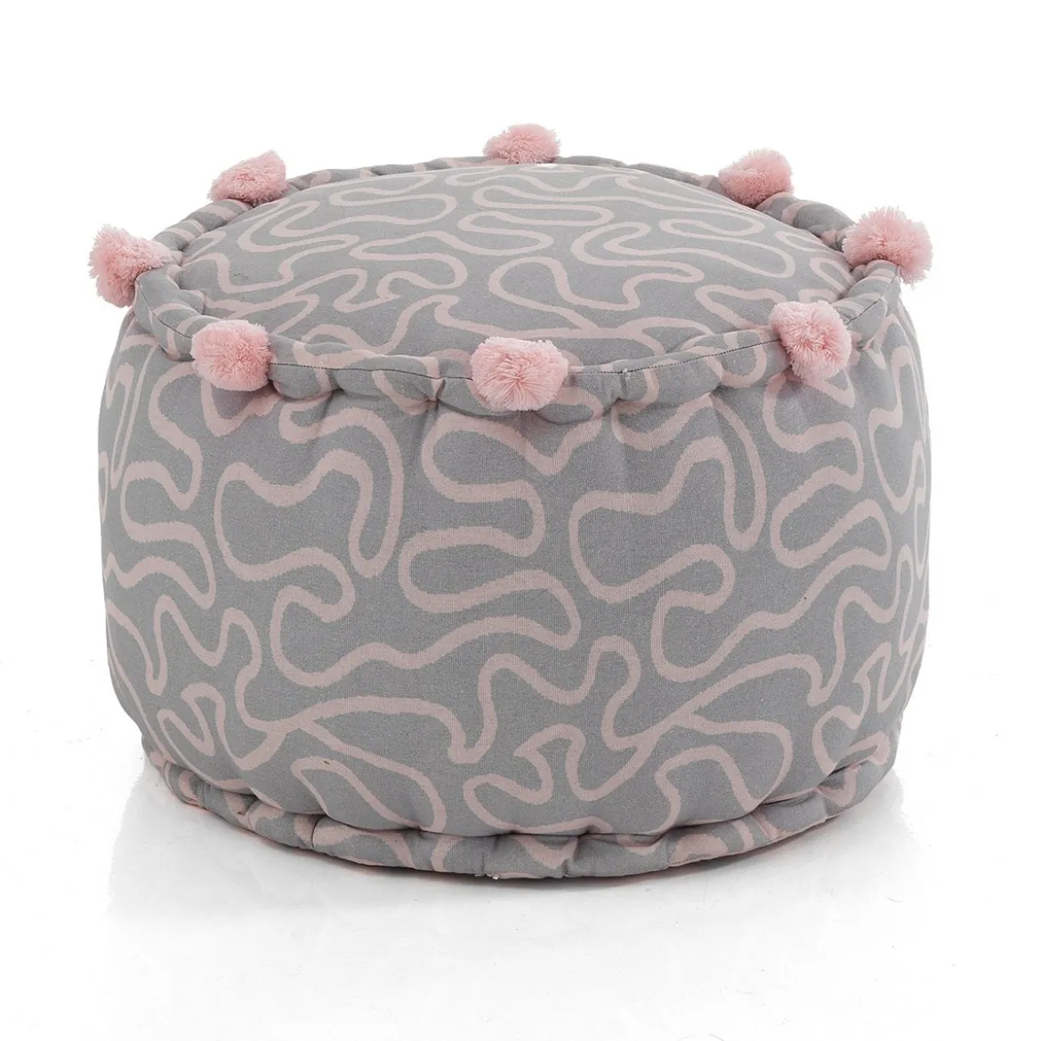 Tangle 2 pouf rotondo colore grigio e rosa cotone 100% d45 h30 cm