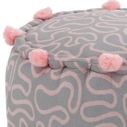 Tangle 2 pouf rotondo colore grigio e rosa cotone 100% d45 h30 cm