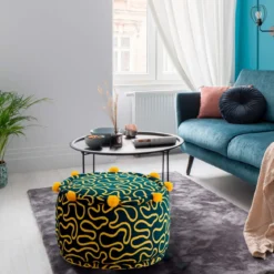 Tangle 4 pouf rotondo cotone 100% colore giallo e blu cm d45 h30