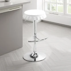 Tappo white sgabello regolabile bar abs bianco e metallo cromato 40x45xh60-80 cm