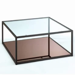 Tati tavolino piano in vetro trasparente in acciaio verniciato nero opaco 80x80 h35 cm