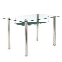 Tense Scrivania in Vetro trasparente e Metallo Cromato, 120 x 70 x h 75 cm
