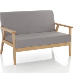 Teresa divano legno massello e tessuto grigio h71 l113 p66 cm