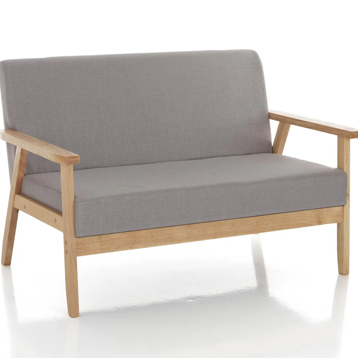 Teresa divano legno massello e tessuto grigio h71 l113 p66 cm