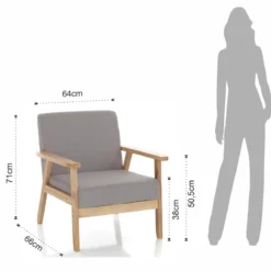 Teresa poltrona in legno massello e tessuto grigio h71 l64 p66 cm