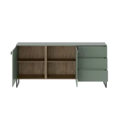 Thessa Green Smoke madia 2 ante 3 cassetti melaminico verde grigio noce piede metallo nero opaco h90 l184 p40