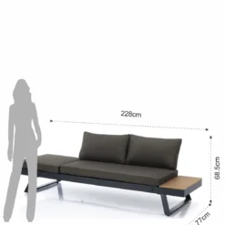 Thilia divano e chaise longue da interno - esterno in alluminio antracite opaco 228x77xh68.5 cm