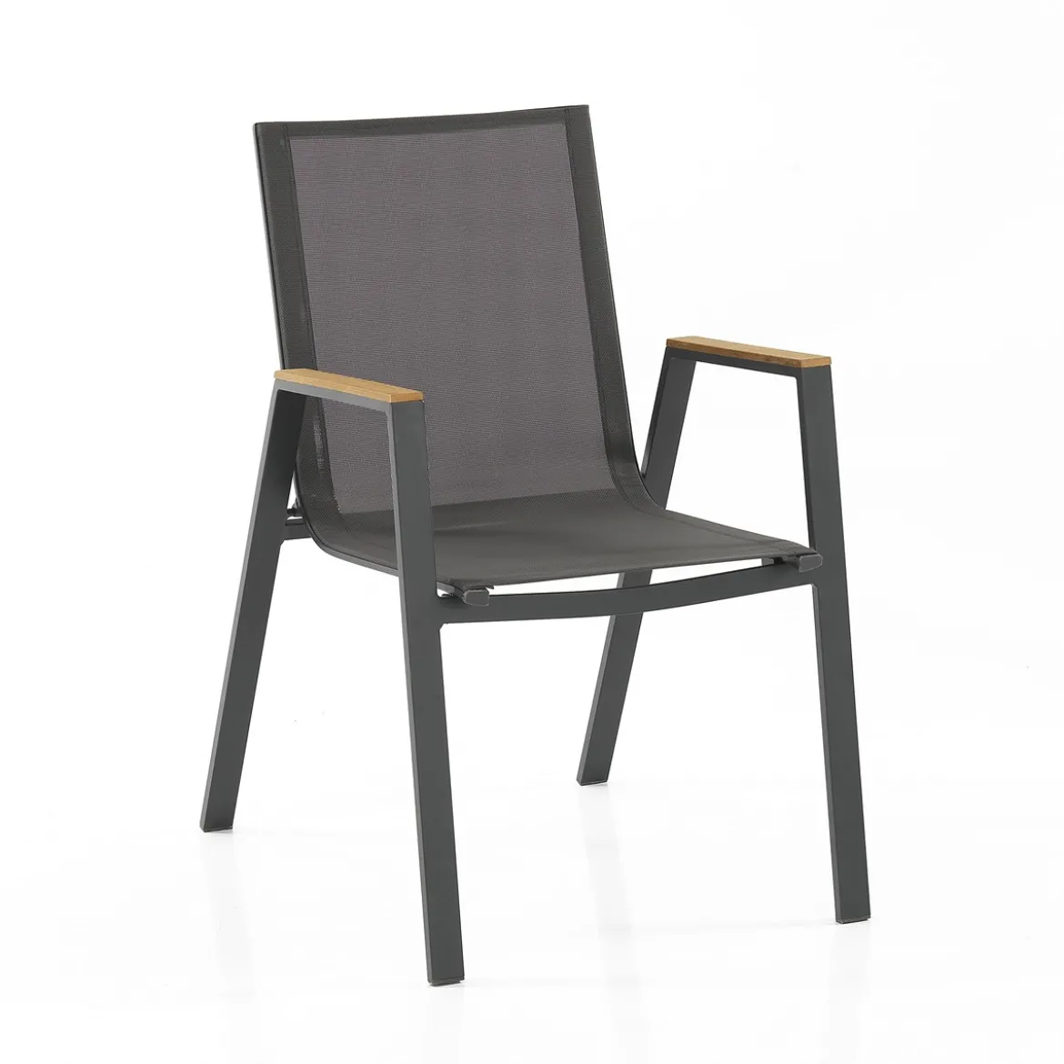 Thilia sedia con braccioli da interno e esterno in alluminio antracite opaco e tessuto grigio 56x68.5xh89 cm
