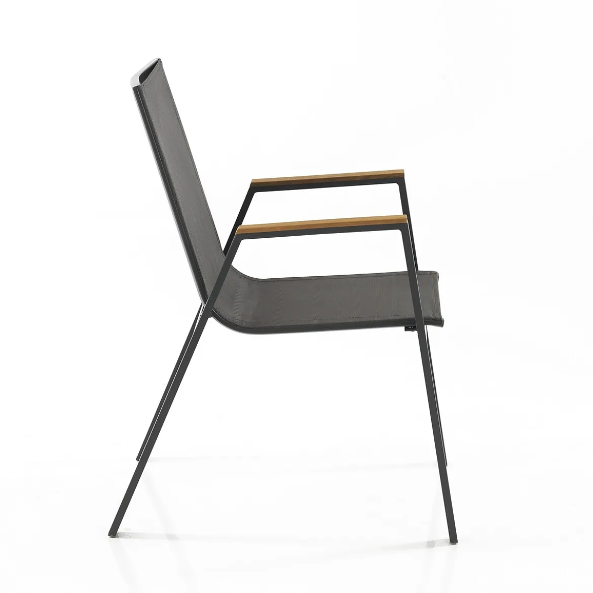 Thilia sedia con braccioli da interno e esterno in alluminio antracite opaco e tessuto grigio 56x68.5xh89 cm