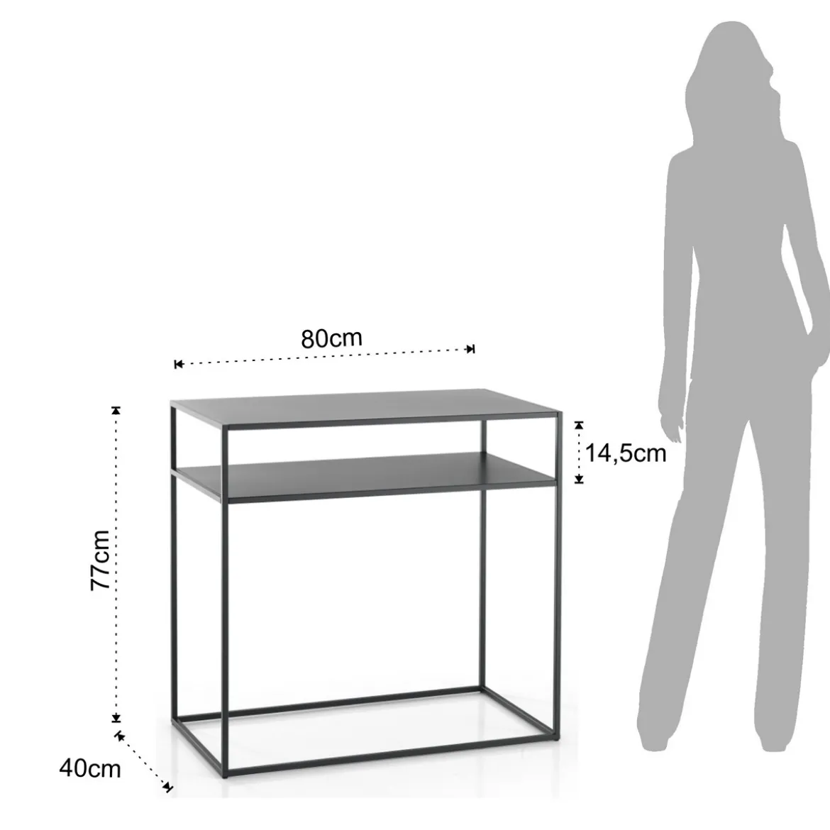 Thin consolle in acciaio antracite opaco 80x40xh77 cm