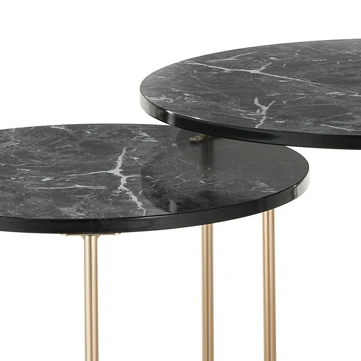 Thin-r black marble set 2 tavolini acciaio verniciato oro rosa lucido piano mdf finitura marmo nero h495 d50