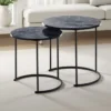 Thin-r black marble set 2 tavolini rotondi in acciaio nero opaco e mdf finitura marmo nero lucido