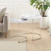 Thin-r white marble set 2 tavolini rotondi in acciaio oro lucido e mdf finitura marmo bianco lucido