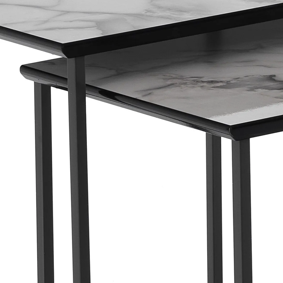 Thin white marble set 2 tavolini in acciaio grigio antracite opaco e mdf finitura marmo bianco lucido