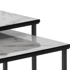 Thin white marble set 2 tavolini in acciaio grigio antracite opaco e mdf finitura marmo bianco lucido