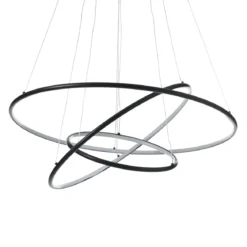 Three rings lampadario led in alluminio nero opaco con filo regolabile d80 h92 cm