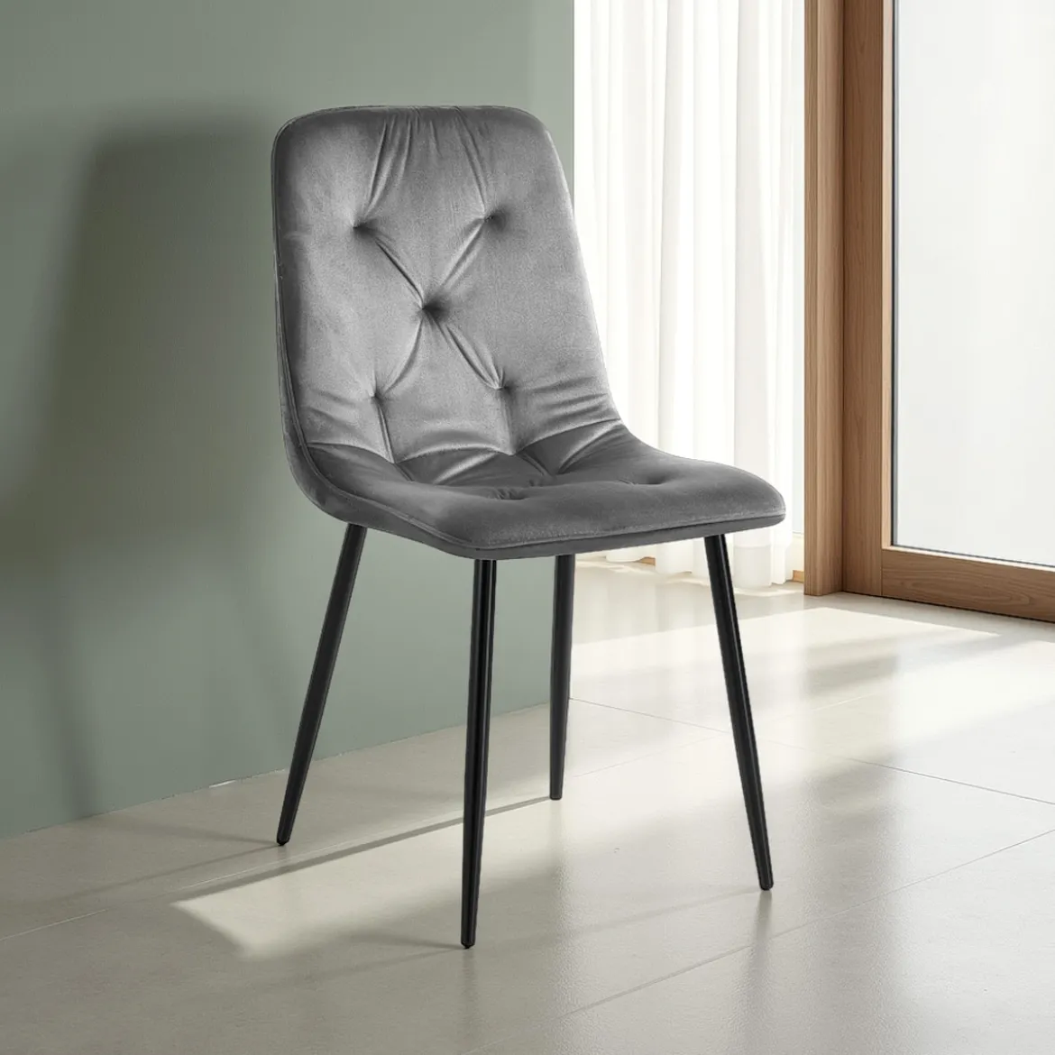 Tina grey sedia in tessuto effetto velluto grigio h88 l46 p56