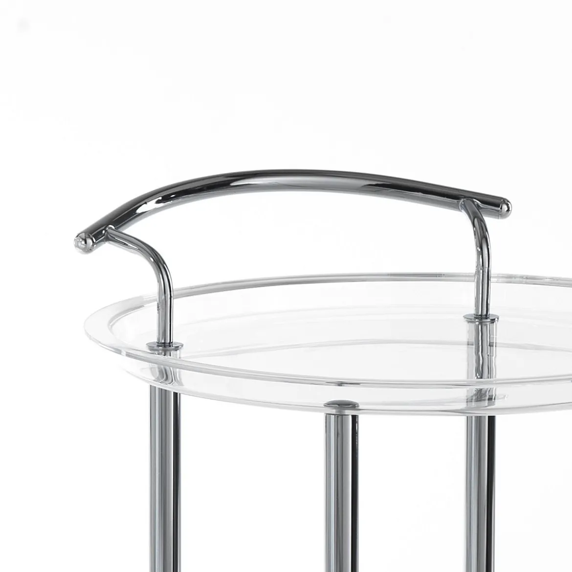 Tino round carrello con ruote in acrilico trasparente eacciaio cromato d50xh80 cm
