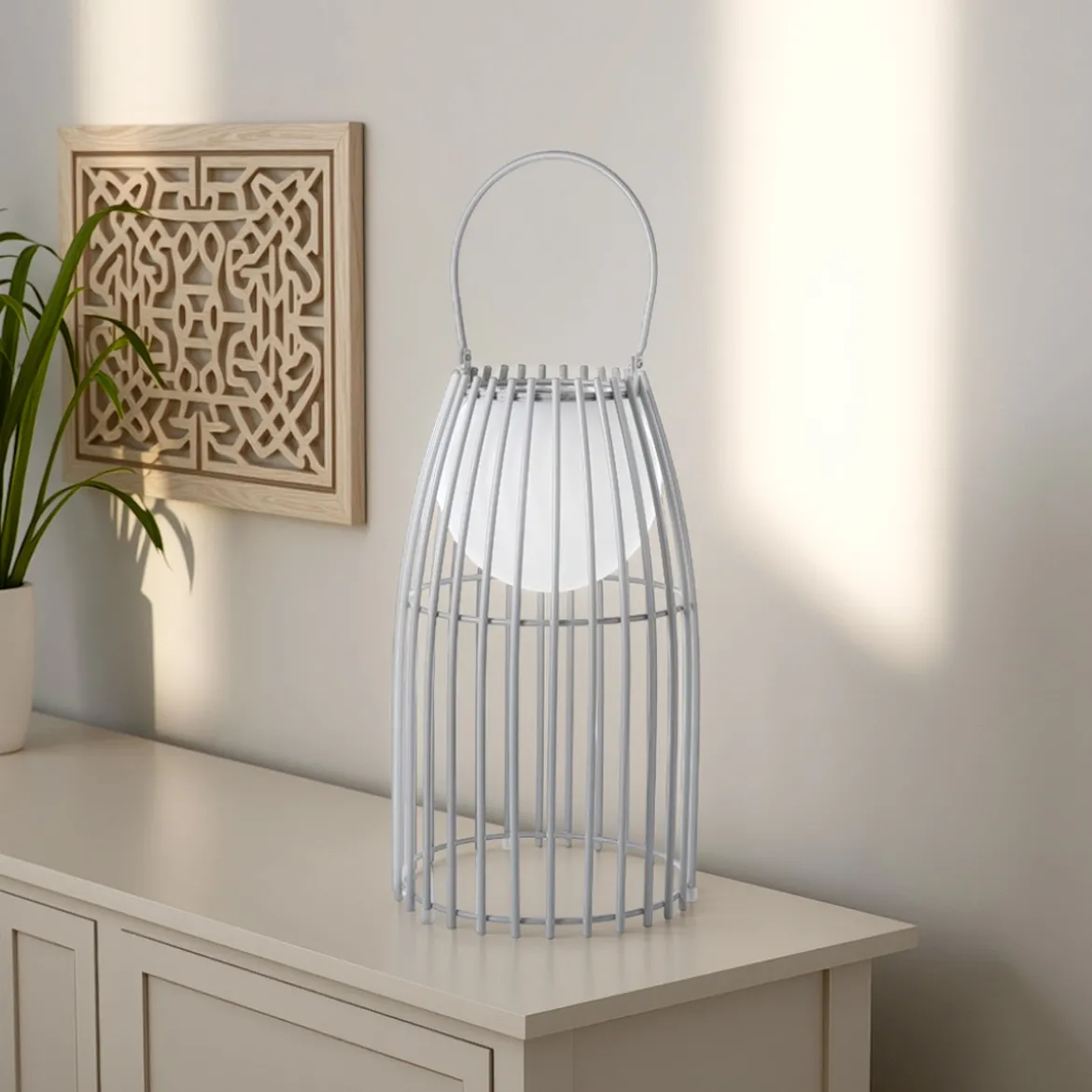 Titti big lampada da tavolo / sospensione in acciaio e resina bianco opaco con luce led d21xh50 cm