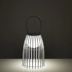 Titti lampada da tavolo / sospensione in acciaio e resina bianca opaco con luce led d17.5xh39 cm