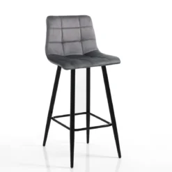 Toffee grey home sgabello rivestito tessuto effetto velluto grigio struttura metallo nero cm h91 l44 p50 seduta h65