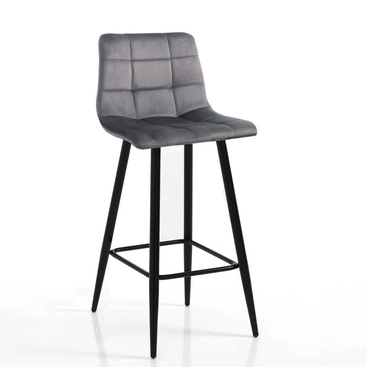 Toffee grey home sgabello rivestito tessuto effetto velluto grigio struttura metallo nero cm h91 l44 p50 seduta h65