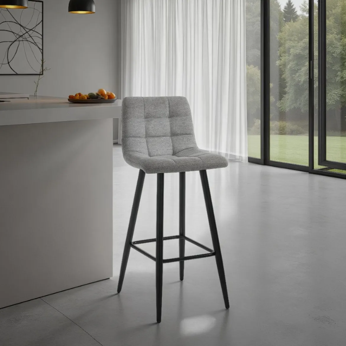 Toffee light grey home sgabello tessuto grigio chiaro struttura metallo nero cm h91 l44 p50 seduta h65