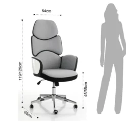 Toledo poltrona da ufficio regolabile e girevole egg in tessuto grigio ghiaccio e plastica bianco lucido 64x69 h119/129 cm
