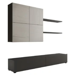 Tonya parete soggiorno grigio graphite opaco e 4 ante con finitura marmo 200x39.5xh194 cm