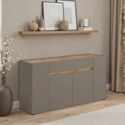Tonya wood madia tortora e finitura rovere 4 ante 1 cassetto 172x39.5xh85 cm