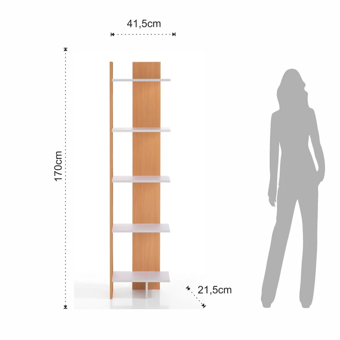 Tower-a libreria a colonna selma bianco opaco e finitura rovere 41.5x21.5xh170 cm