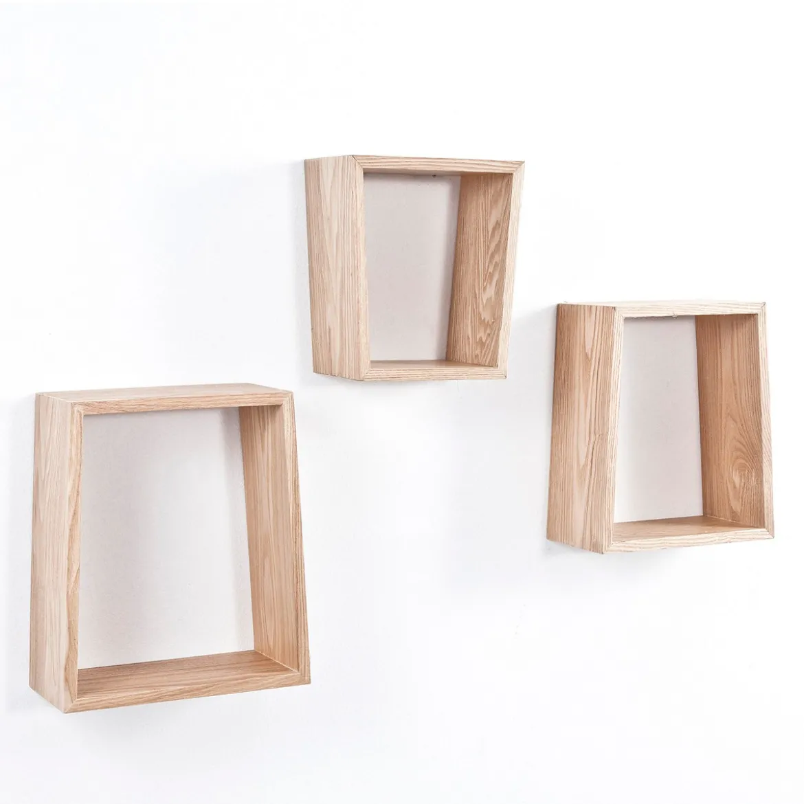 Trapezio set 3 mensole in legno tinto rovere 26xh30 23xh27 20xh23 cm