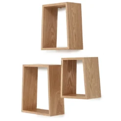 Trapezio set 3 mensole in legno tinto rovere 26xh30 23xh27 20xh23 cm