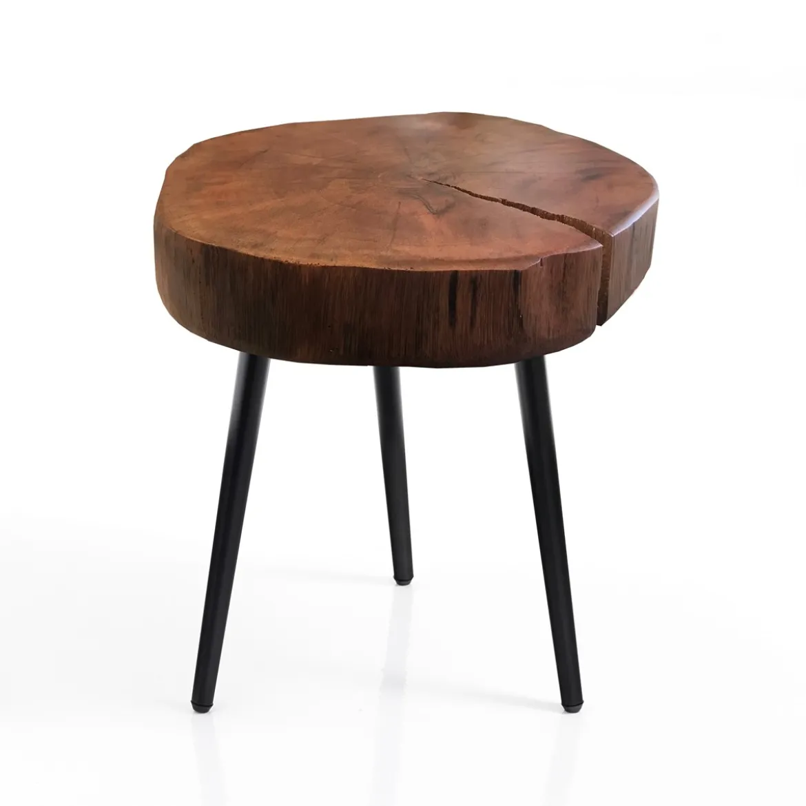 Trunk-a tavolino rotondo in legno massello e metallo nero opaco h42 ø35 cm