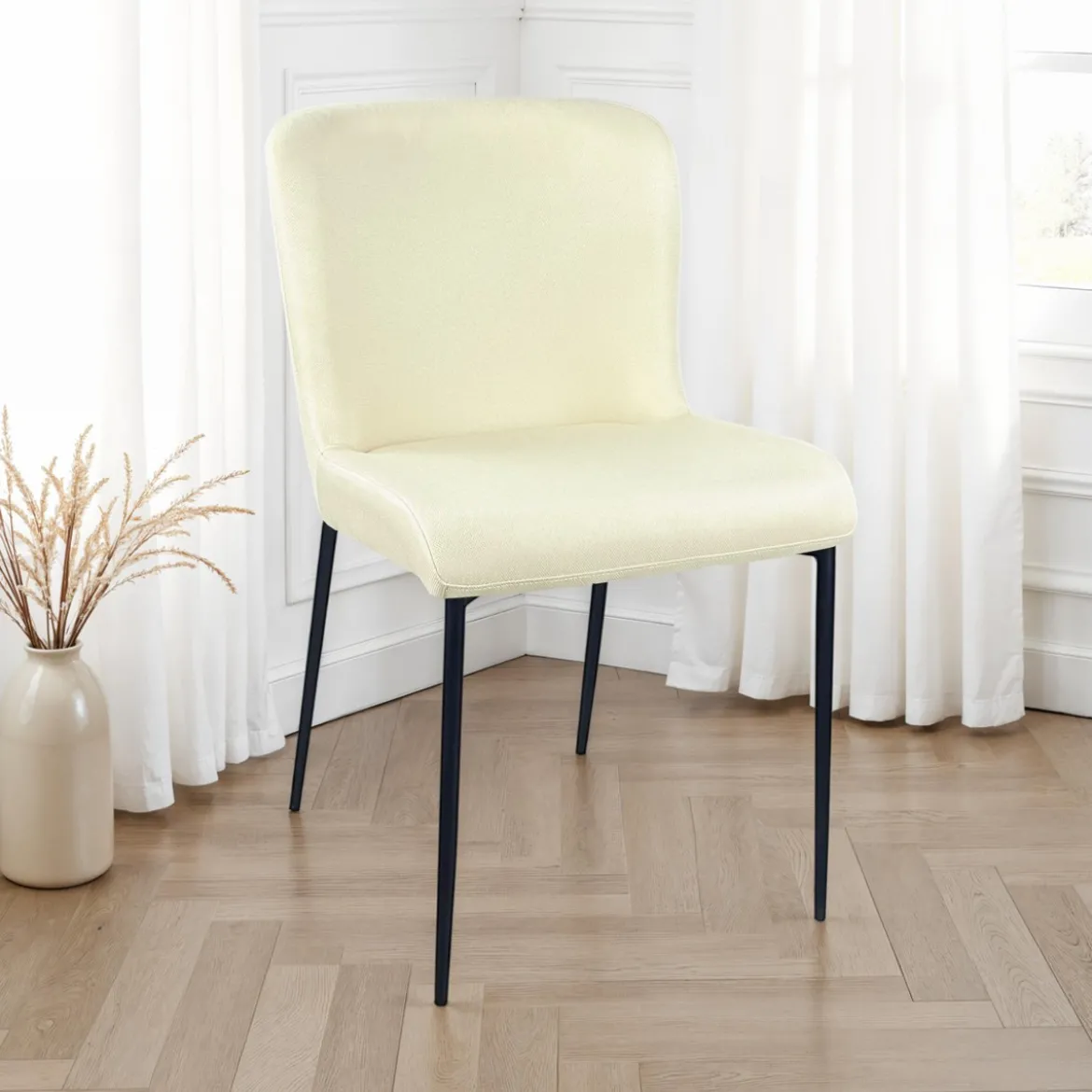 Tryun Beige sedia Imbottita tessuto beige struttura metallo nero opaco h82 l49 p59