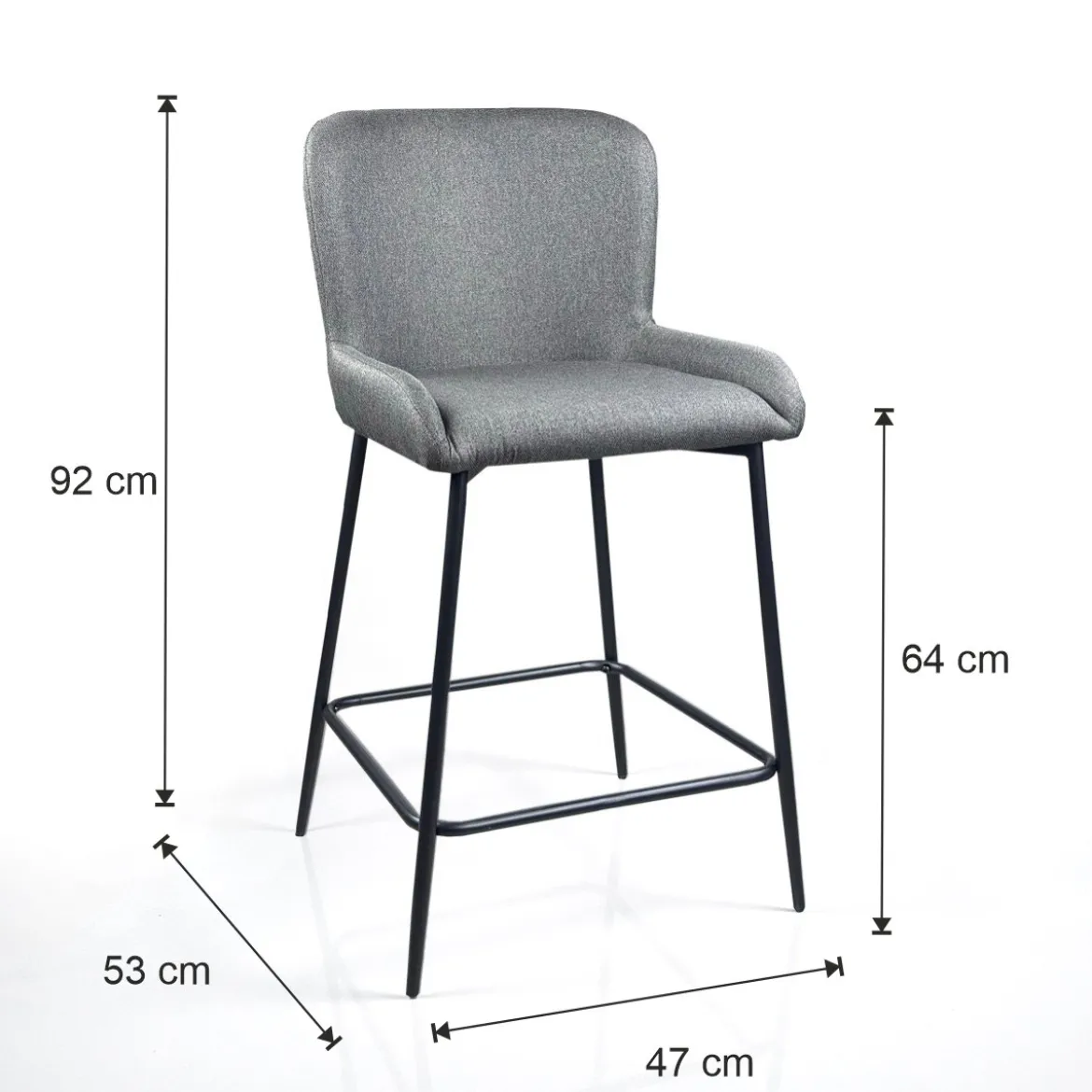 Tryun Grey Home sgabello imbottito tessuto grigio struttura metallo nero opaco h92 l47 p53 seduta h64