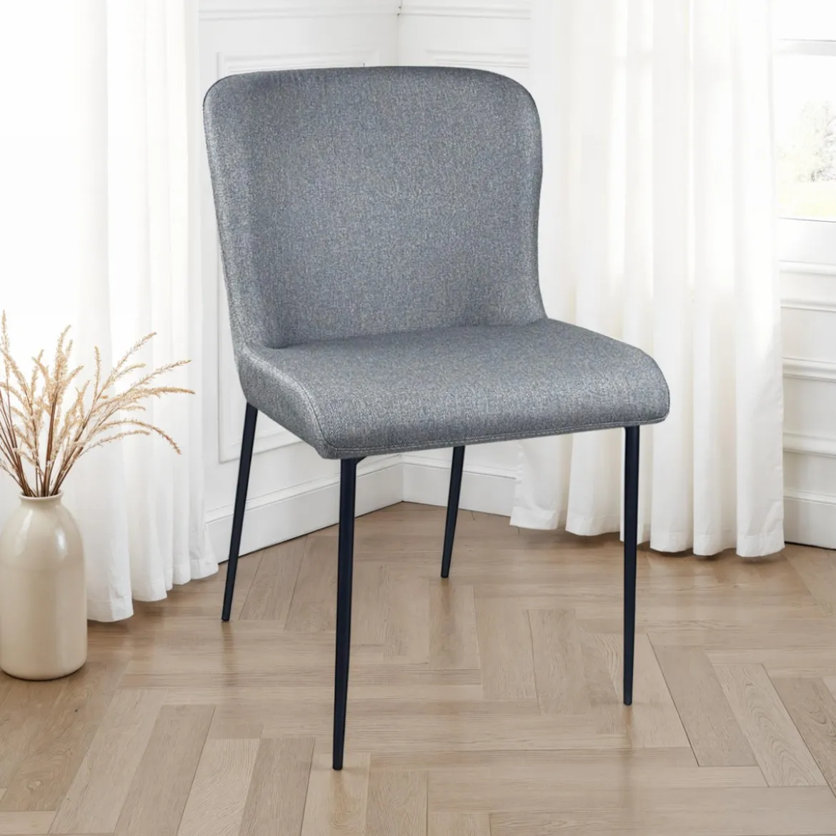 Tryun Grey sedia Imbottita tessuto grigio struttura metallo nero opaco h82 l49 p59