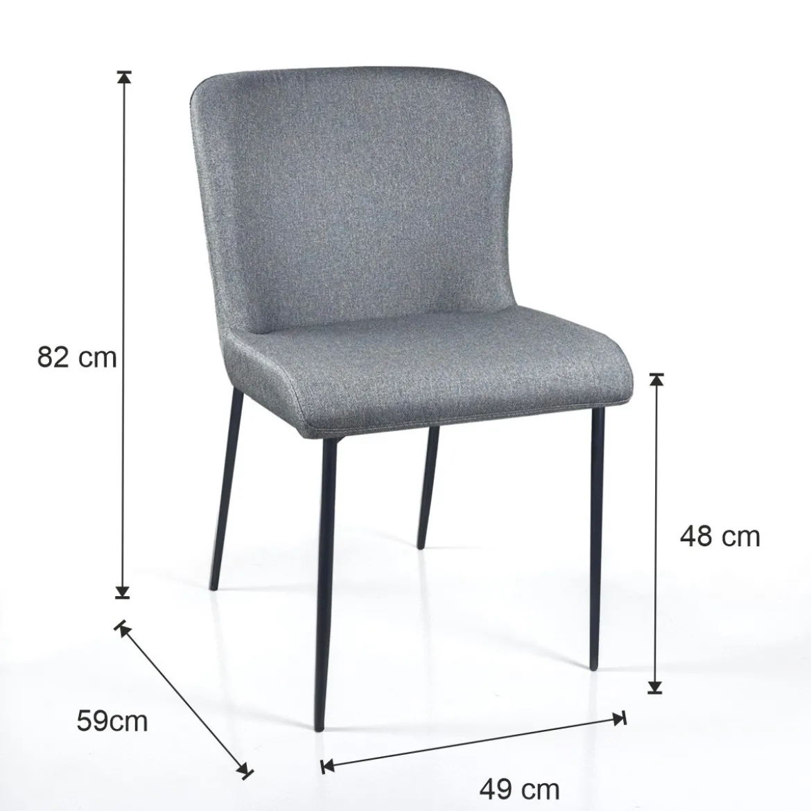 Tryun Grey sedia Imbottita tessuto grigio struttura metallo nero opaco h82 l49 p59