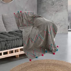Tulsi plaid cotone 100% cotone grigio e rosso 190x135 cm