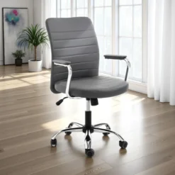 Tyler grey sedia da ufficio regolabile e girevole in pelle sintetica di colore grigio con ruote 56x66 h92/102 cm