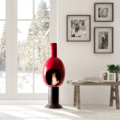 Uovo red camino a bioetanolo in ceramica realizzato a mano non necessita di canna fumaria cm. h95 d30 made in italy