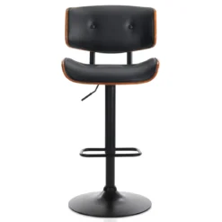 Uppsala black sgabello legno multistrato tinto finitura noce pelle sintetica nera metallo nero opaco h95/115 l51 p55