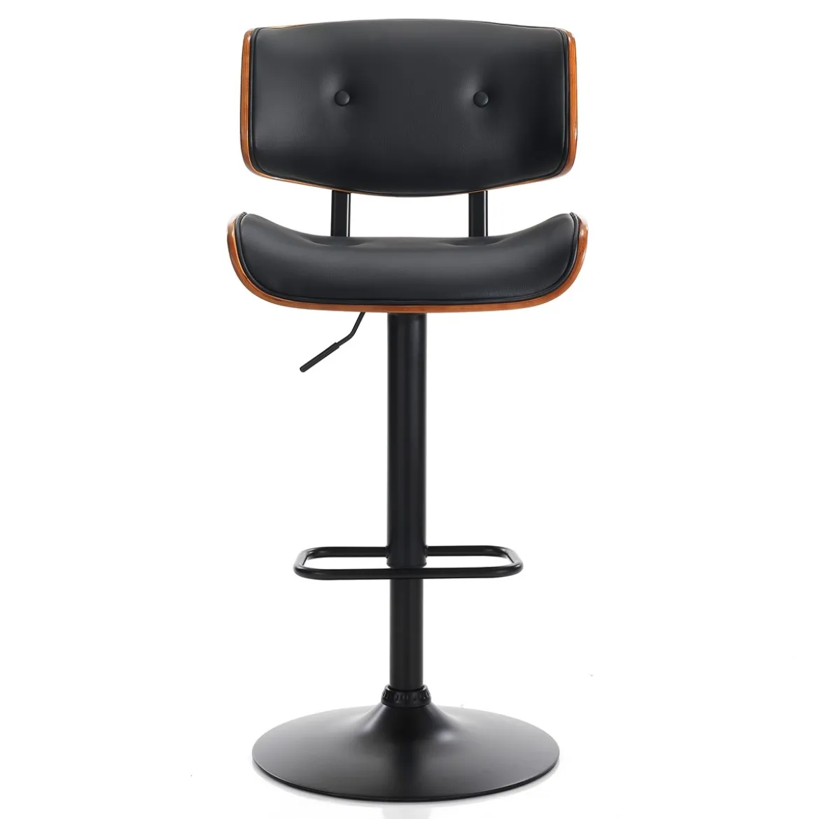 Uppsala black sgabello legno multistrato tinto finitura noce pelle sintetica nera metallo nero opaco h95/115 l51 p55