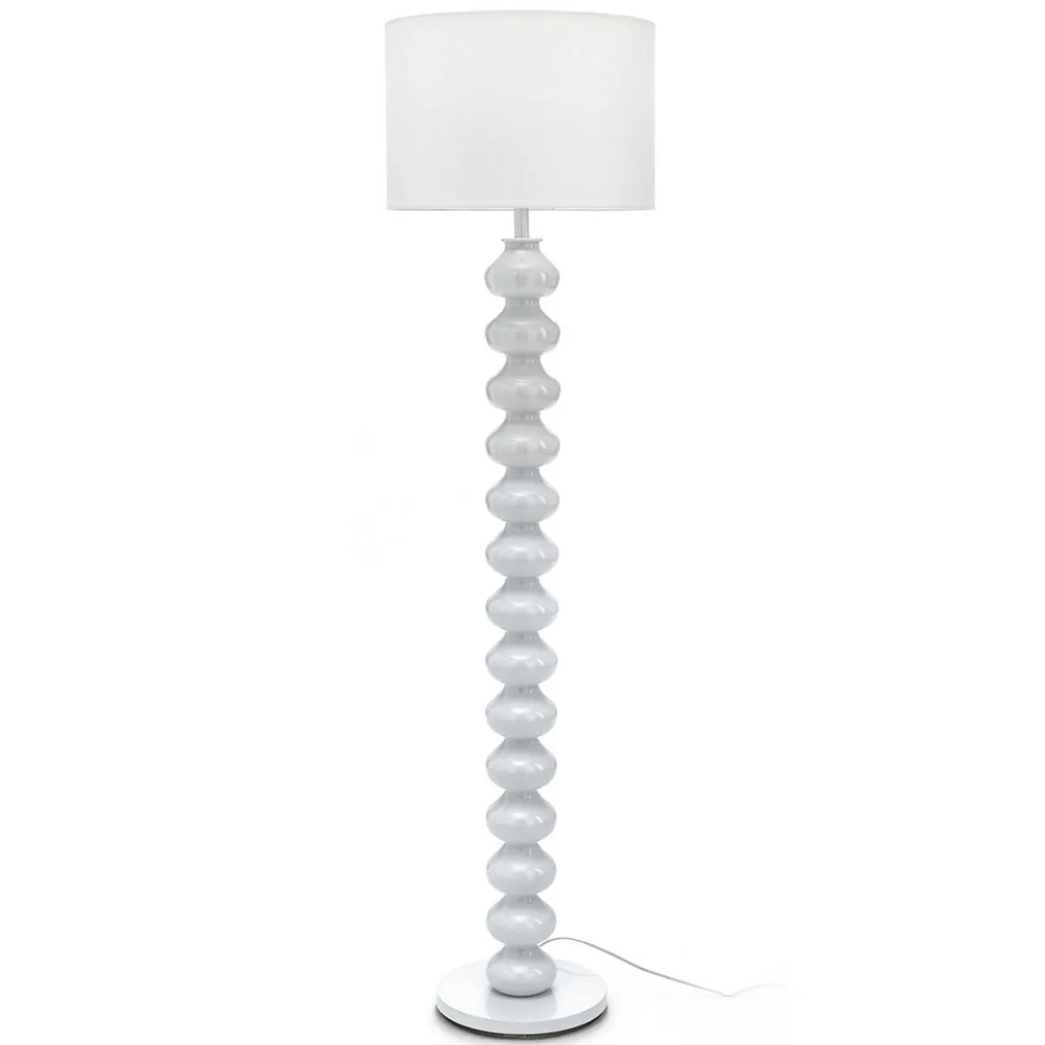 Vanity white lampada da terra metallo bianco opaco paralume tessuto bianco d45 h170