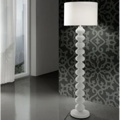 Vanity white lampada da terra metallo bianco opaco paralume tessuto bianco d45 h170