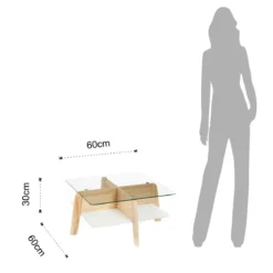 Varm tavolino in legno finitura rovere piano in vetro trasparente 60x60 h30 cm