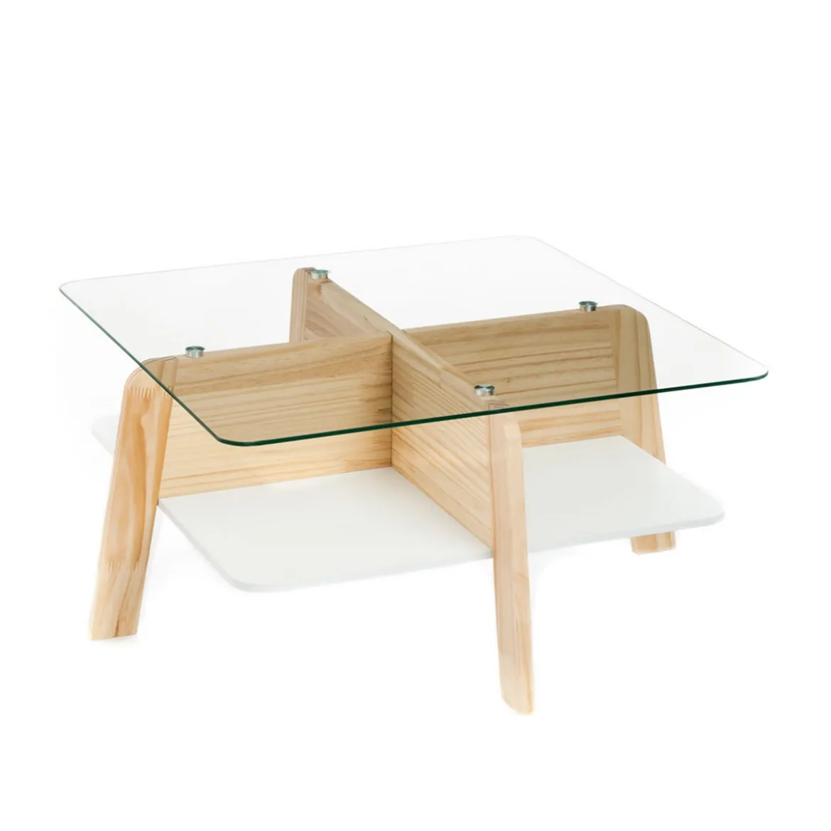 Varm tavolino in legno finitura rovere piano in vetro trasparente 60x60 h30 cm